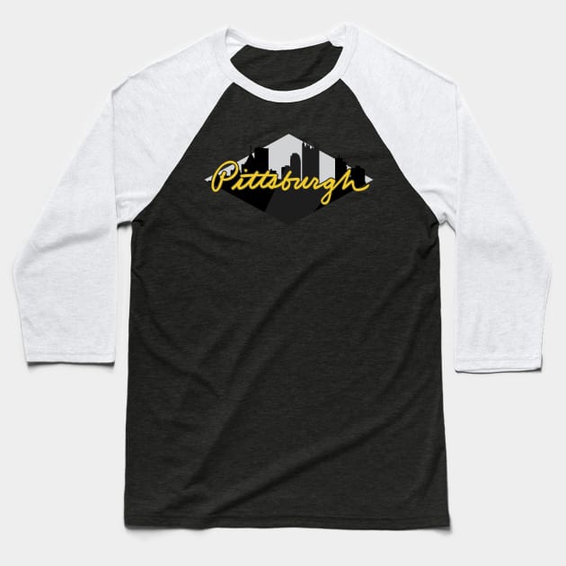 Pittsburgh Skyline Baseball T-Shirt by polliadesign